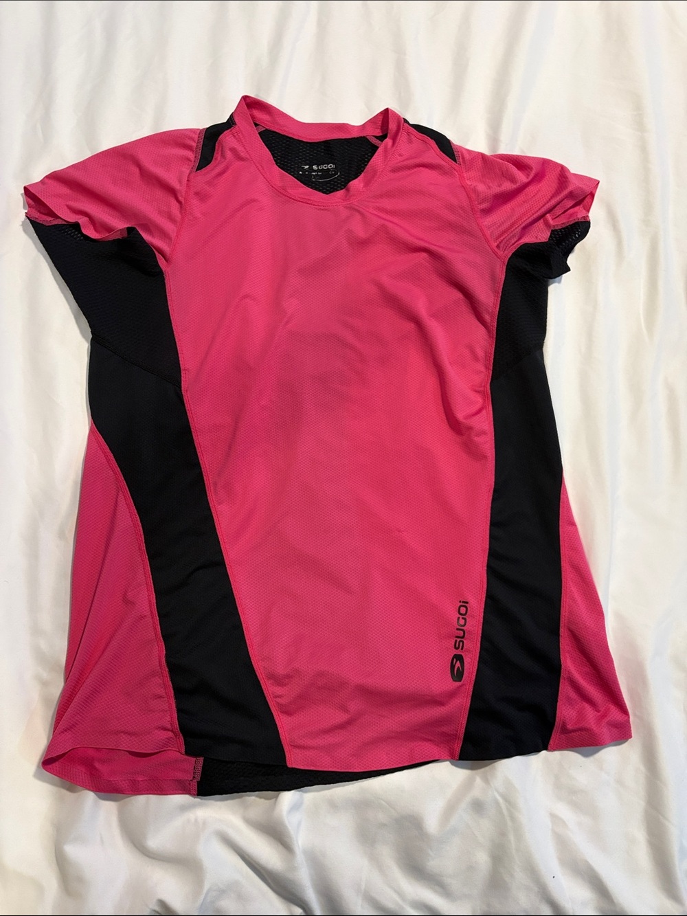 SUGOI Pink and Black Athletic Short-Sleeve Top